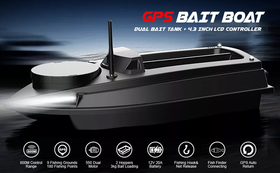 V030 Remote Control GPS Bait Boat With LCD Screen And LED Lights