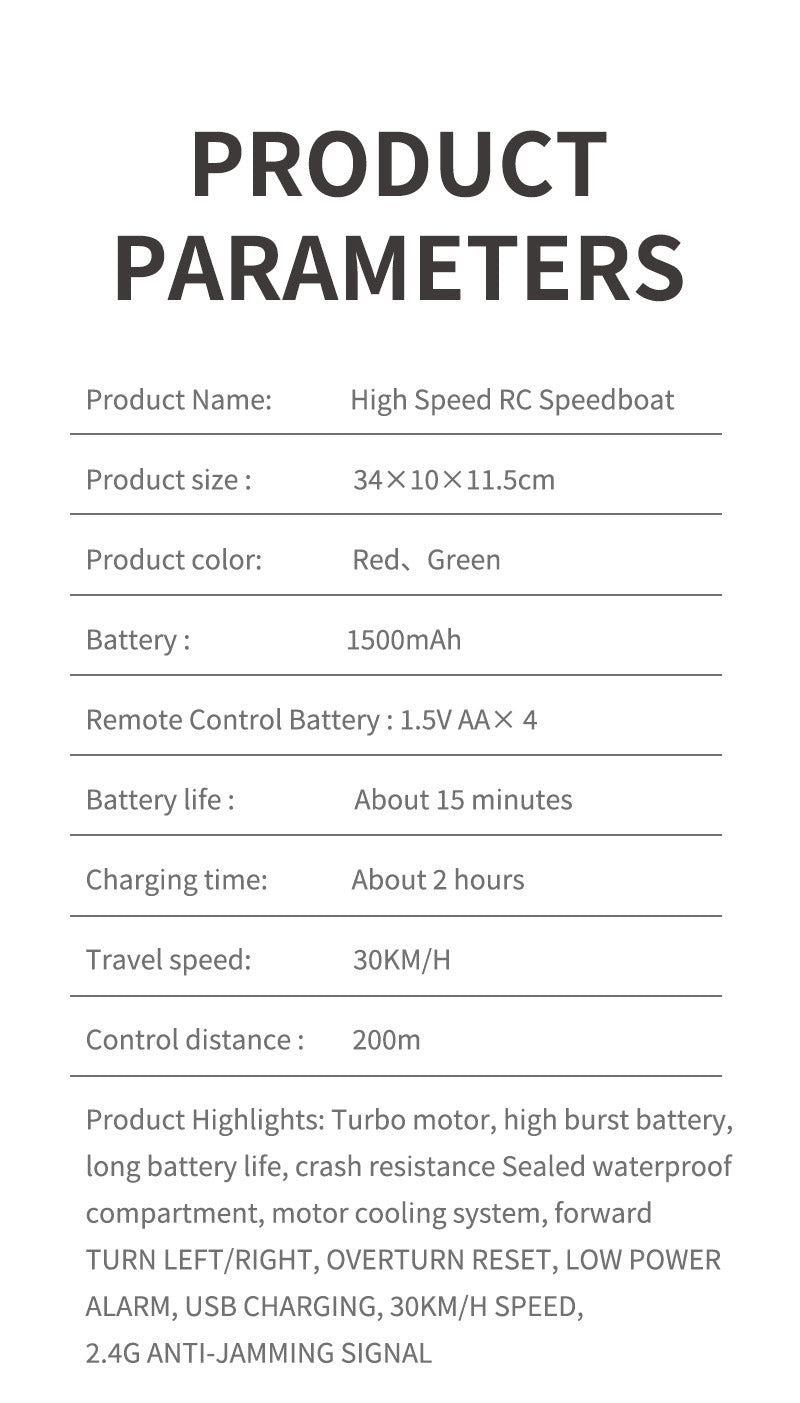 High Speed Waterproof Remote Control Speedboat