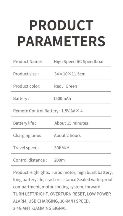 High Speed Waterproof Remote Control Speedboat