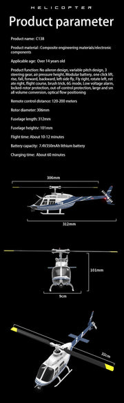 RC ERA C138 1:33 Bell 206 Altitude Hold 2.4G Genuine 6-Axis Gyro Remote Control Helicopter