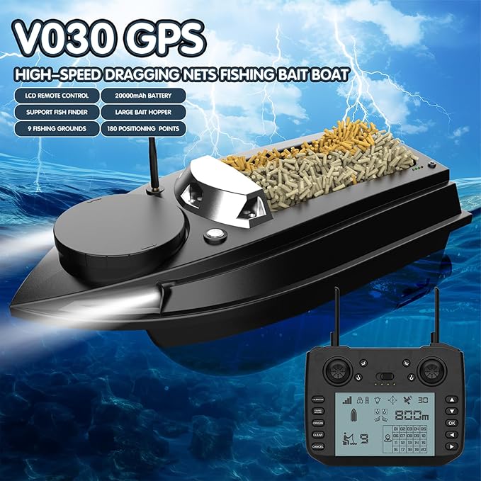V030 Remote Control GPS Bait Boat With LCD Screen And LED Lights