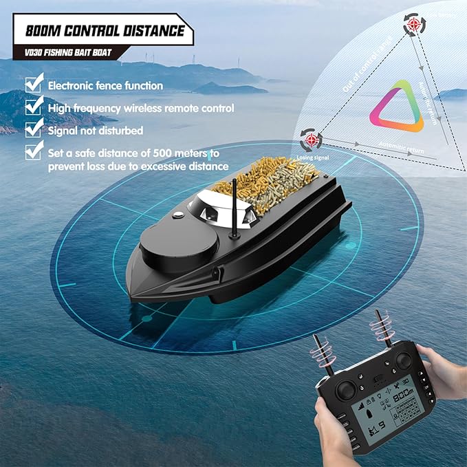 V030 Remote Control GPS Bait Boat With LCD Screen And LED Lights