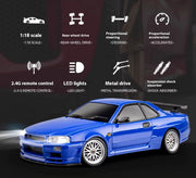 LDR/C LD1899 1:18 Nissan Skyline GTR R34 2.4GHz Metal Body Remote Control Drift Car
