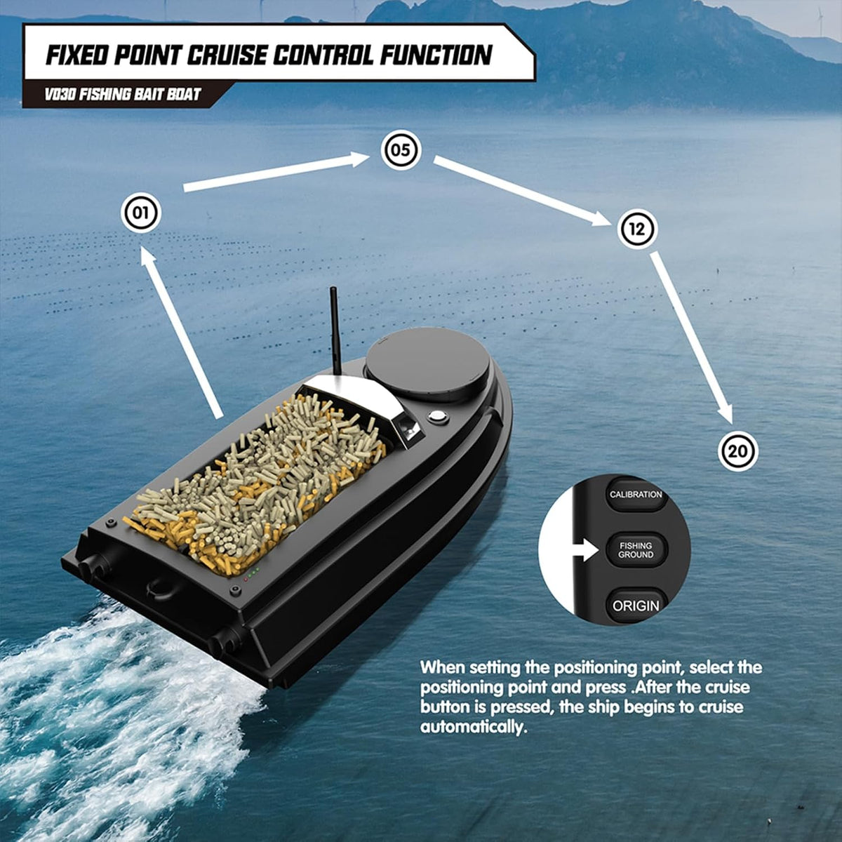 V030 Remote Control GPS Bait Boat With LCD Screen And LED Lights