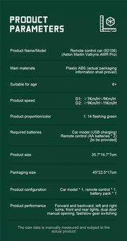 RASTAR 11KM/H 1:14 Aston Martin Valkyrie AMR Pro Remote Control Racing Car